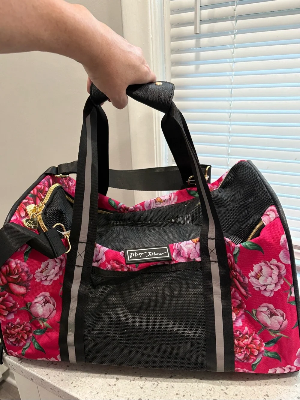 NWOT Betsey Johnson Pet Carrier Pink Floral Travel Shoulder Strap